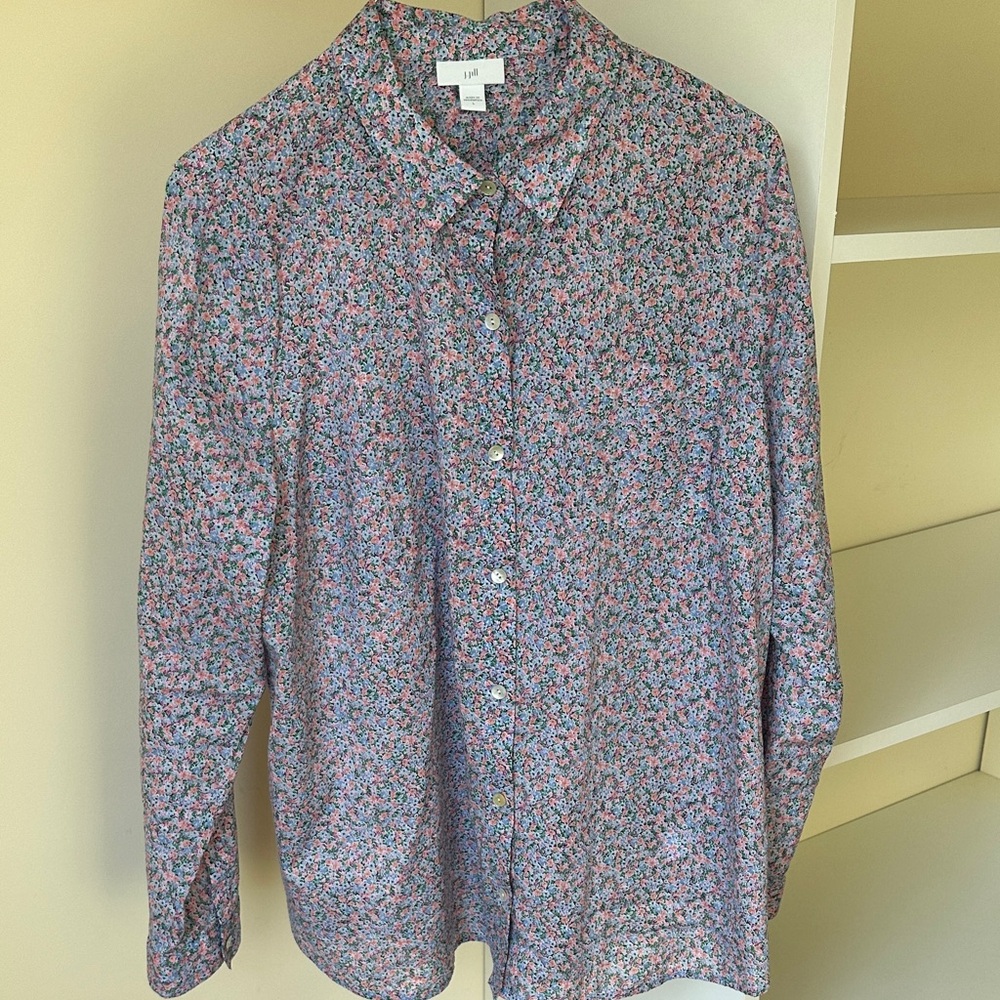 J. Jill Pink and Light Blue Floral Button-Front Blouse
